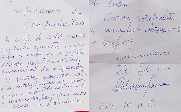 Carta escrita à mão, condenados afirmam que não aceitam a "humilhação"