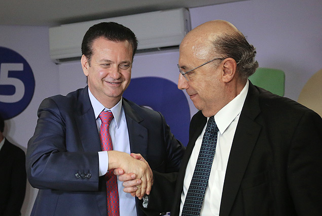 Gilberto Kassab e Henrique Meirelles em evento do PSD em 2014