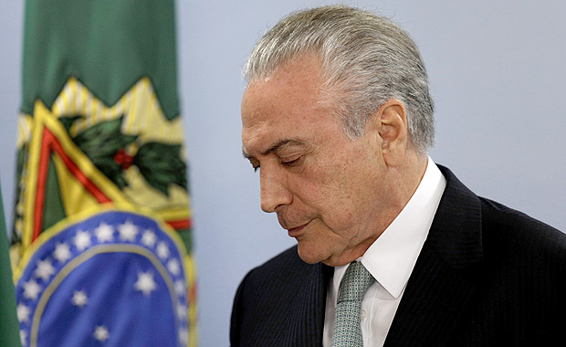 Brazil's President Michel Temer reacts as he speaks at the Planalto Palace in Brasilia, Brazil, May 18, 2017. REUTERS/Ueslei Marcelino ORG XMIT: BRA103