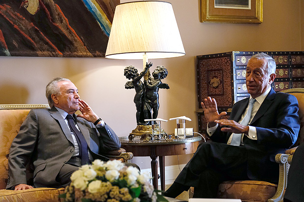 O presidente Michel Temer em encontro com o governante português, Marcelo Rebelo de Sousa
