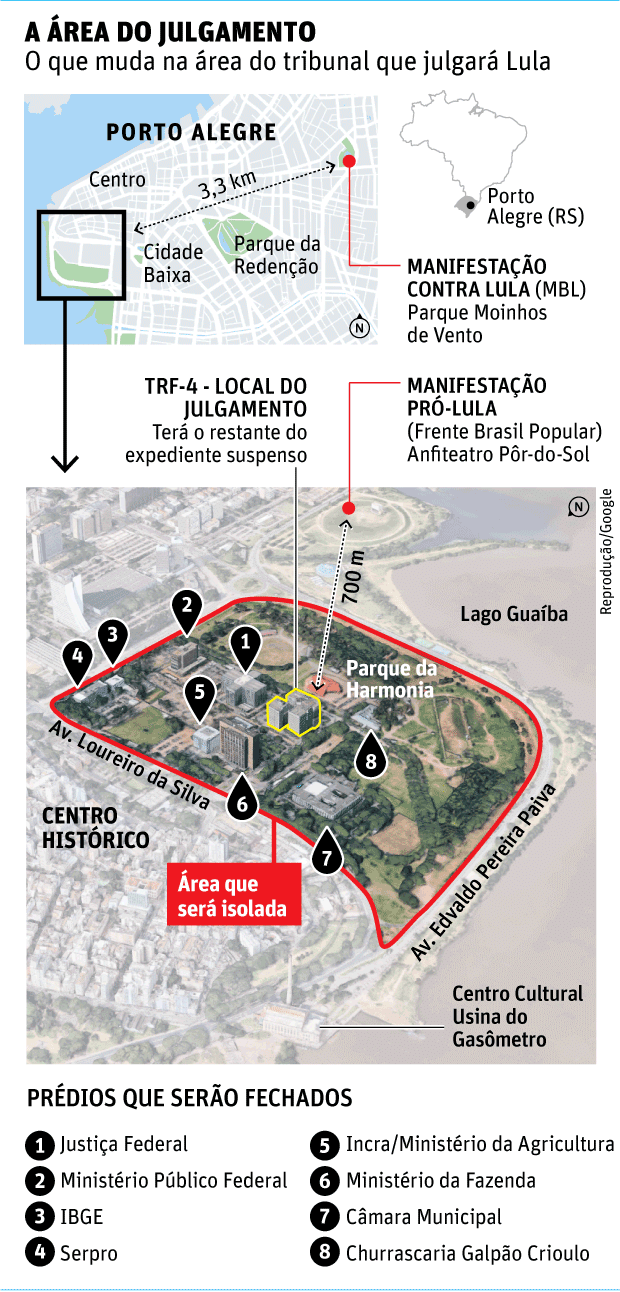 entorno da área do julgamento de Lula em Porto Alegre