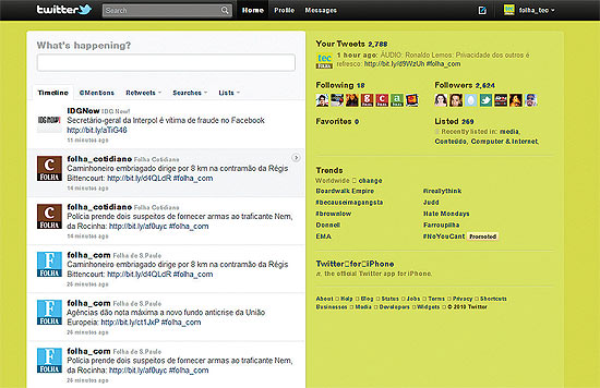 Versão nova do Twitter, que foi liberada para a grande maioria dos usuários do serviço de microblog