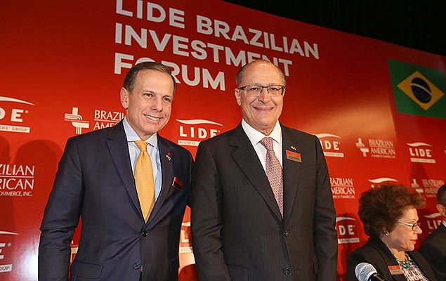 O prefeito João Doria e o governador Geraldo Alckmin no Fórum de Investimentos no Brasil, promovido pelo Lide, em Nova York (EUA)