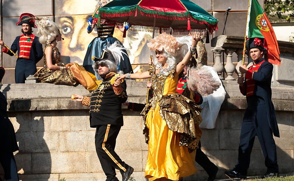 Encenação sobre o Auto da Independência no parque do Ipiranga em São Paulo. Na foto, ato dois com a história da Maria Leopoldina