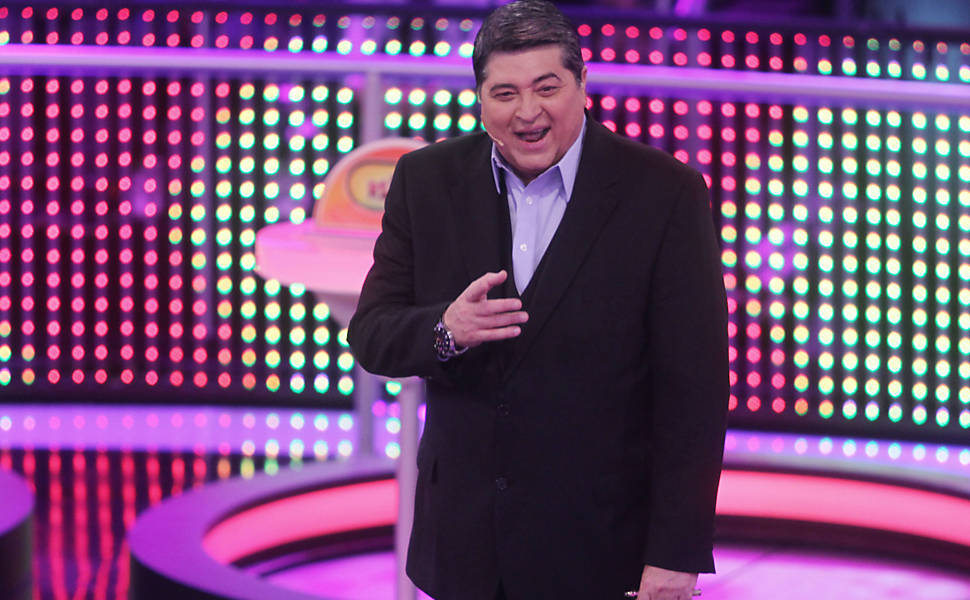 Durante a gravação do programa "Quem Fica em Pé"