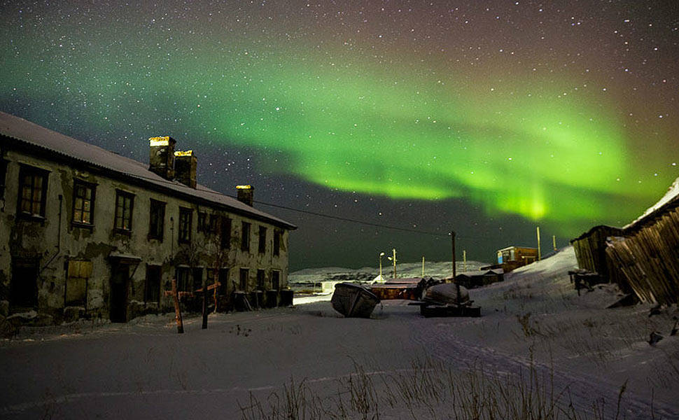 Aurora boreal no Ártico russo