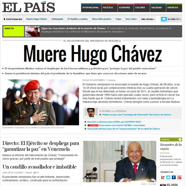 Repercussão da morte de Hugo Chávez