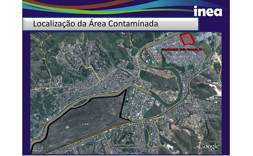 Gráfico da área contaminada por material tóxico em Volta Redonda (RJ)  