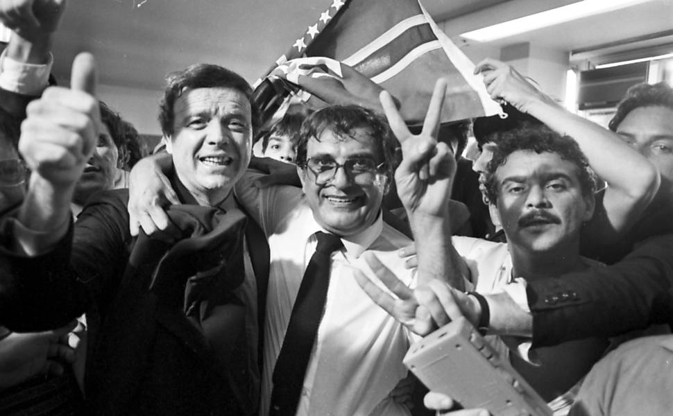 Nabi Abi Chedid comemora com José Maria Marin sua eleição para o comando da CBF, no Rio, em 1986