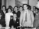 Juscelino Kubitscheck e João Goulart, respectivamente candidatos à Presidência e vice, em 1955