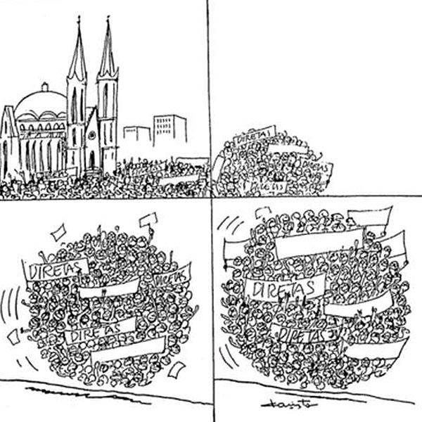 Charge publicada na <b>Folha</b> durante a campanha das Diretas-Já