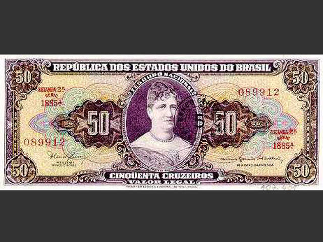 Nota de NCr$ 0,05. O Cruzeiro Novo foi a moeda vigente no Brasil de 13 de fevereiro de 1967 a 14 de maio de 1970