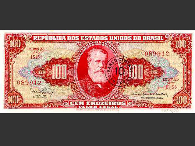 Nota de NCr$ 0,10. O Cruzeiro Novo foi a moeda vigente no Brasil de 13 de fevereiro de 1967 a 14 de maio de 1970