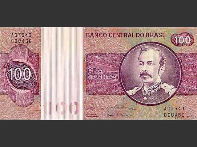 Nota de Cr$ 100. O Cruzeiro voltou a ser a moeda do Brasil em 15 de maio de 1970 e seguiu até 27 de fevereiro de 1986