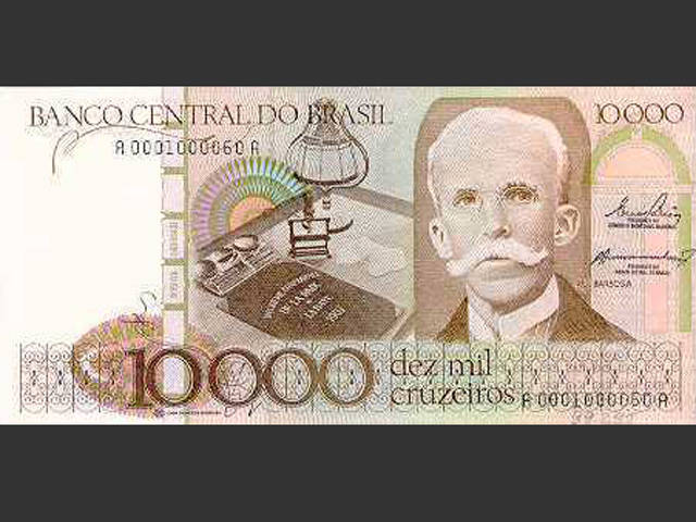 Nota de Cr$ 10 mil. O Cruzeiro voltou a ser a moeda do Brasil em 15 de maio de 1970 e seguiu até 27 de fevereiro de 1986