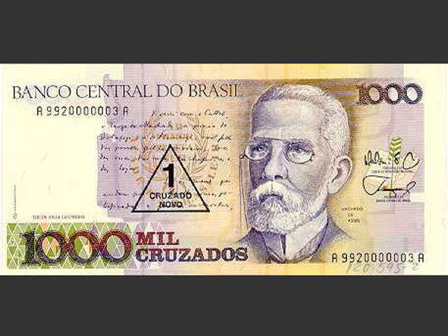 Nota de NCz$ 1. O Cruzado Novo foi a moeda vigente no Brasil de 16 de janeiro de 1989 a 15 de março de 1990