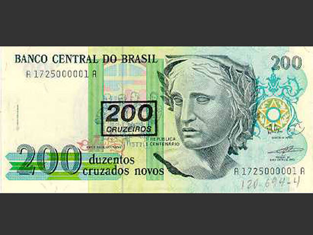 Nota de Cr$ 200. O Cruzeiro retorna de 16 de março de 1990 a 31 de julho de 1993