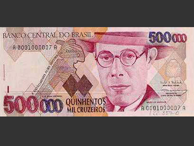 Nota de Cr$ 500 mil. O Cruzeiro retorna de 16 de março de 1990 a 31 de julho de 1993