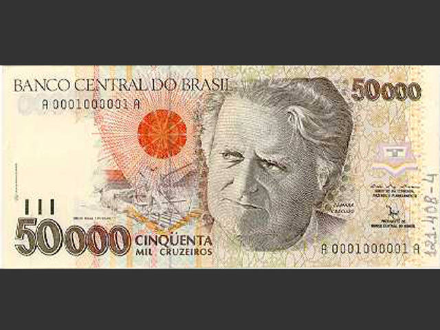 Nota de Cr$ 50 mil. O Cruzeiro retorna de 16 de março de 1990 a 31 de julho de 1993