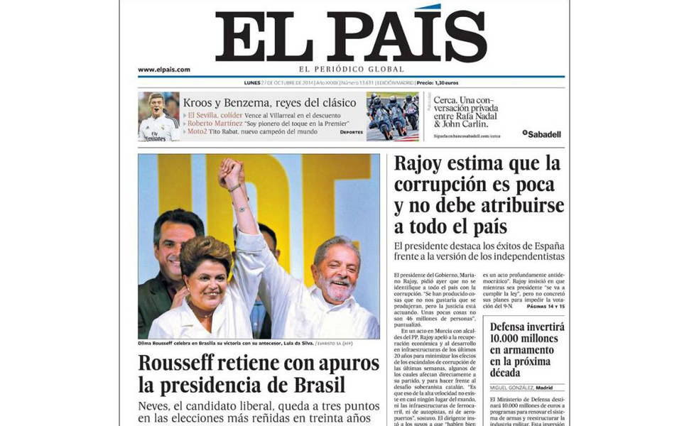 "El País" (Espanha): "Rousseff mantém com dificuldade a Presidência do Brasil"