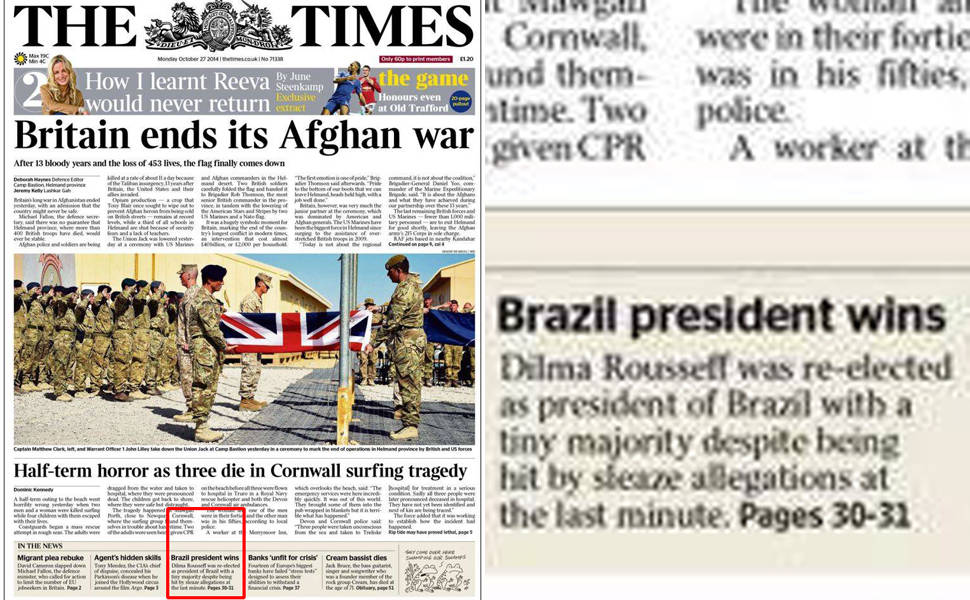"The Times" (Reino Unido): "Presidente do Brazil venceu"