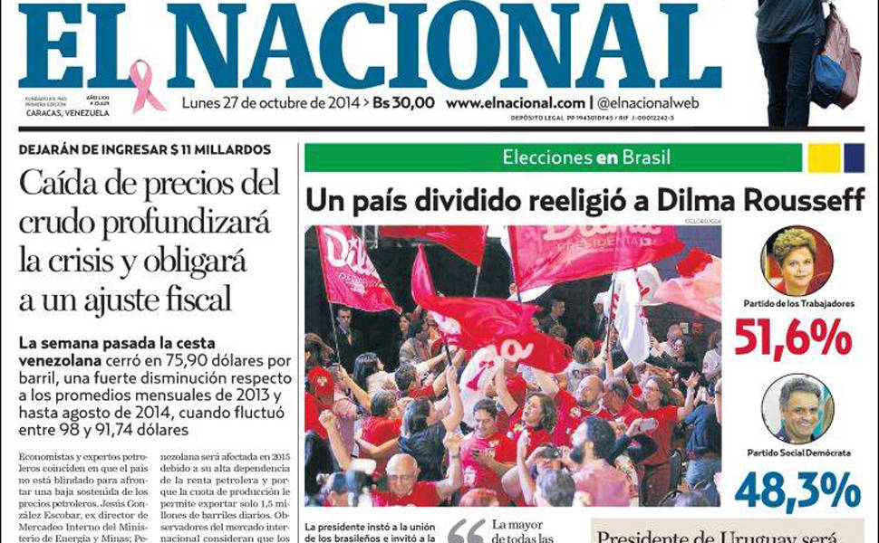 "El Nacional" (Venezuela): "Um país dividido reelegeu Dilma Rousseff"