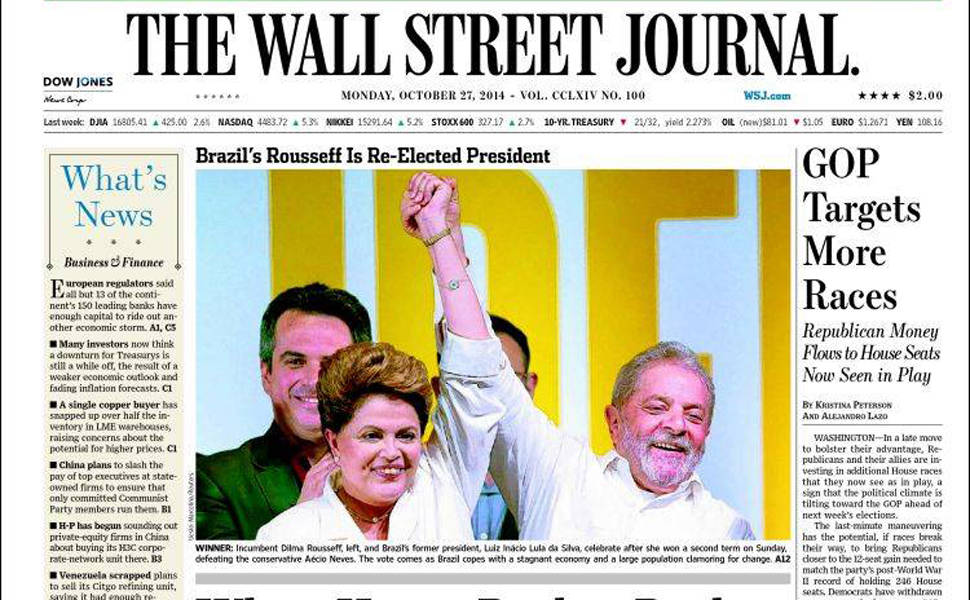 "The Wall Street Journal" (Estados Unidos): "Rousseff é reeleita presidente"