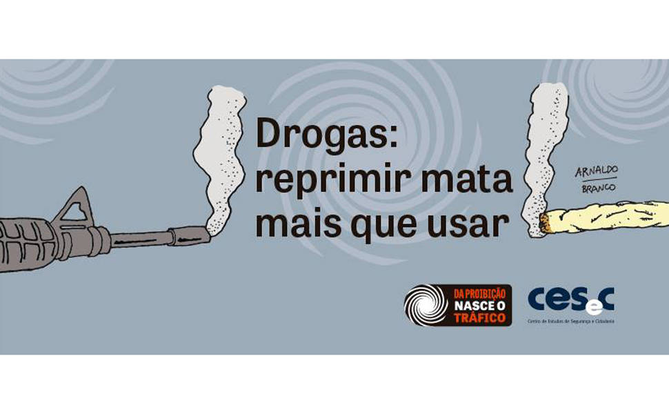 Cartum de Arnaldo Branco, que faz parte da campanha "Da proibição nasce o tráfico"