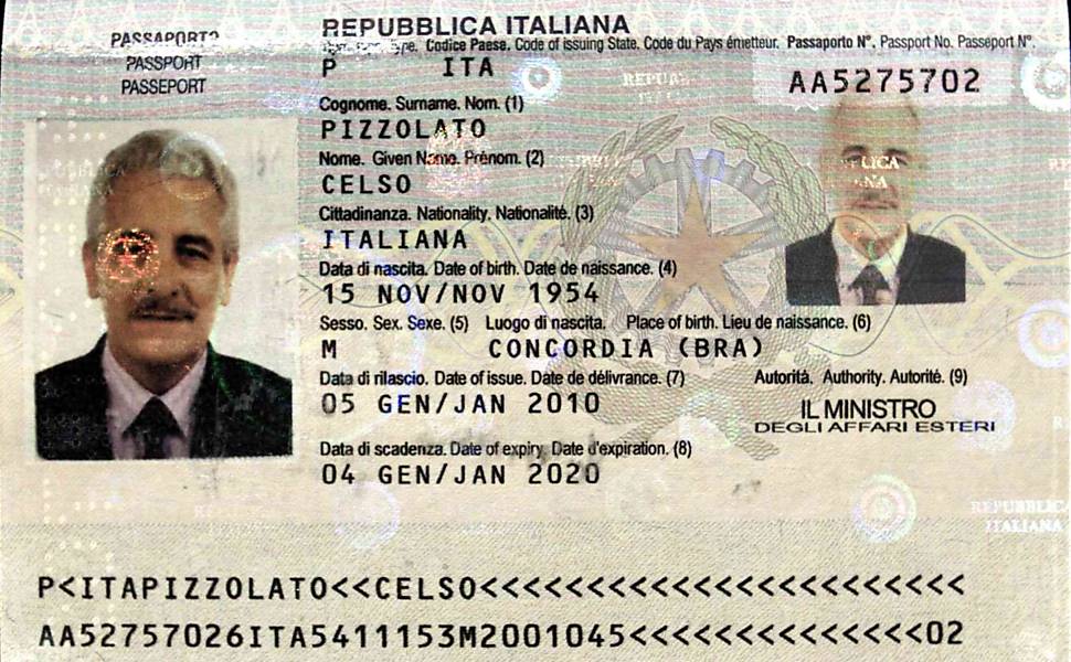 Após condenação, Pizzolato foge para a Itália usando o passaporte (foto) de seu irmão já falecido Celso Pizzolato 