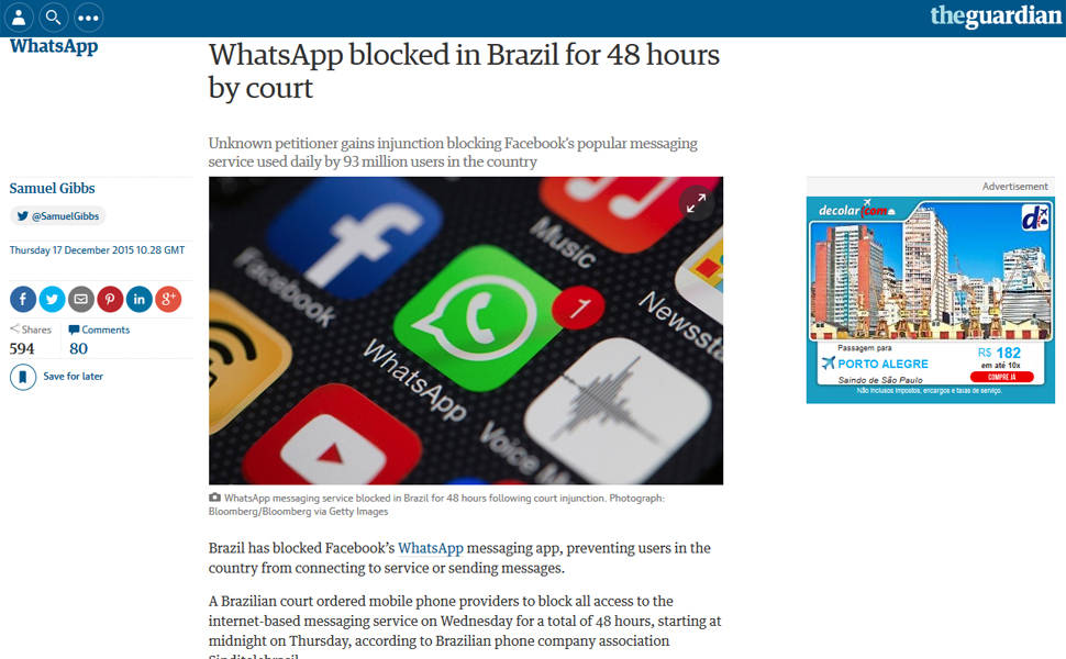 WhatsApp bloqueado repercute no mundo