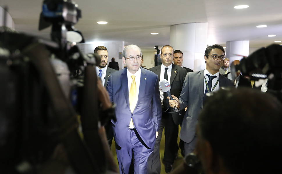 Eduardo Cunha chega à Câmara dos Deputados para sessão de votação do processo de impeachment da presidente Dilma Rousseff, em Brasília
