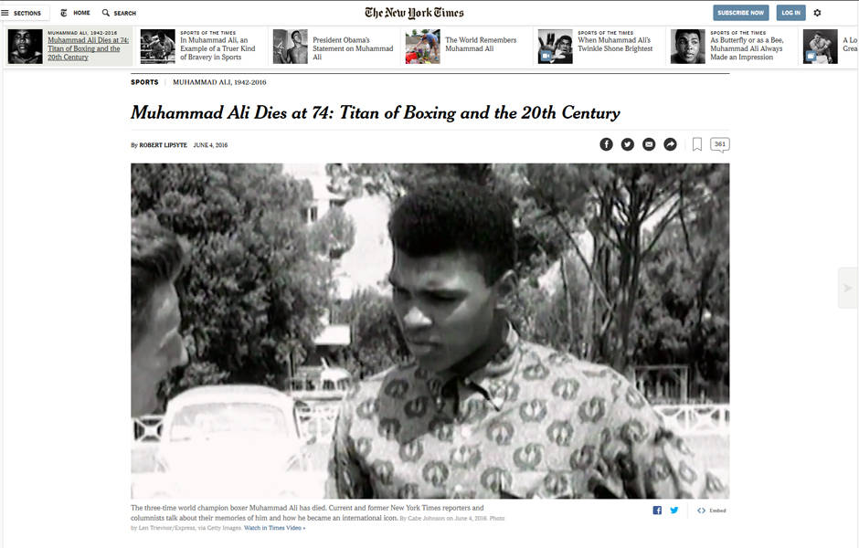 Repercussão da morte de Muhammad Ali na imprensa internacional
