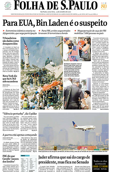 Em 14 de setembro, três dias após ataque, Bin Laden é o suspeito dos ataques