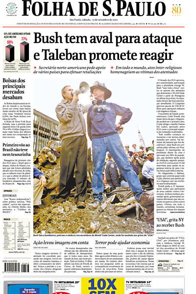 No dia 15 de setembro, "Bush tem aval para ataque e Taleban promete reagir"