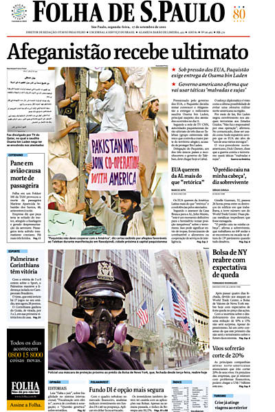 No dia 17 de setembro, "Afeganistão recebe ultimato"