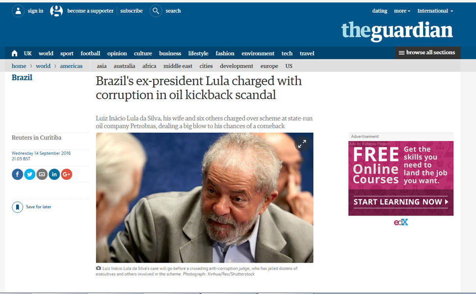 A denúncia de Lula na Lava Jato em jornais estrangeiros