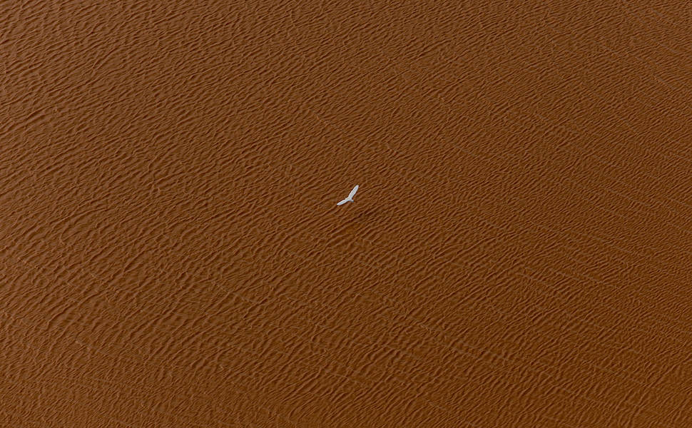 Mar de Regência, no litoral do Espírito Santo, manchado pela lama da barragem de rejeitos de minério de ferro da Samarco em Mariana (MG)