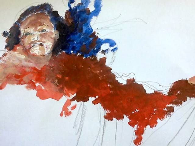 Pintura mostra vitima de feminicídio. Desenho e baseado em foto de caso real 