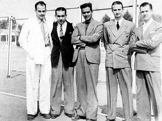 Da dir. para esq., Antonio Candido, Decio de Almeida Prado, Lauro de Souza Lima, Érico Veríssimo e Paulo Emilio Salles Gomes em 1998