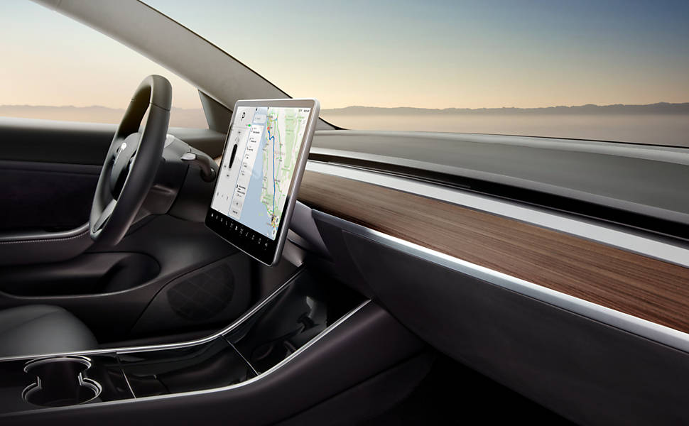 Imagem do interior do Model 3 da Tesla