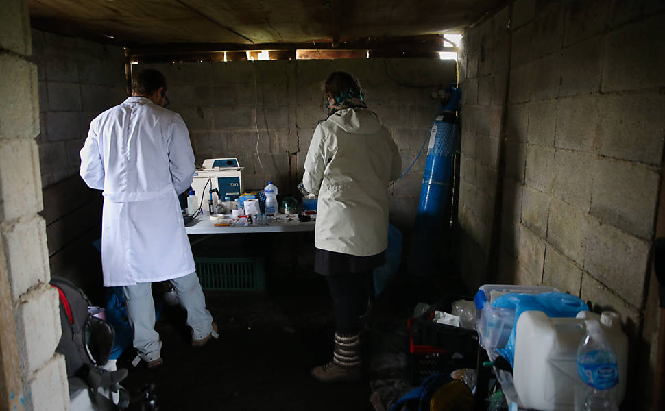 Em laboratório improvisado, pesquisadora analisa atividade microbiana e gases-estufa de amostra de solo recém-coletada