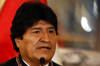 Bolivia's President Evo Morales attends a binational cabinet meeting at the Government Palace in Lima