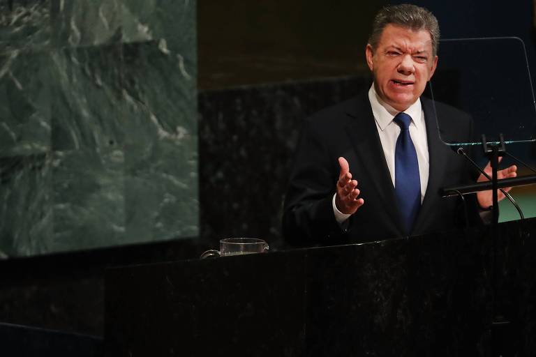 O presidente da Colmbia, Juan Manuel Santos, durante seu discurso na ONU