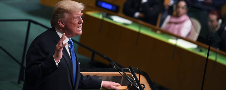 Donald Trump durante discurso na Assembleia da ONU, em NY – Jewel Samad/AFP Donald Trump durante discurso na Assembleia da ONU, em NY – Jewel Samad/AFP