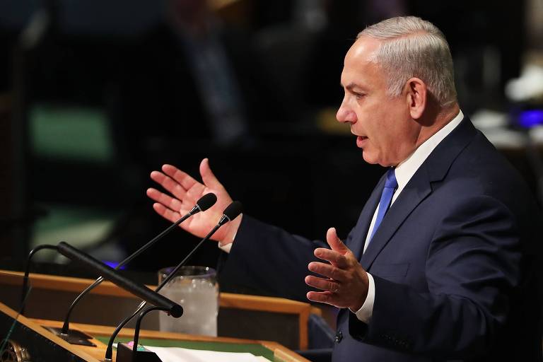 O primeiro-ministro israelense, Binyamin Netanyahu, durante sua fala na ONU