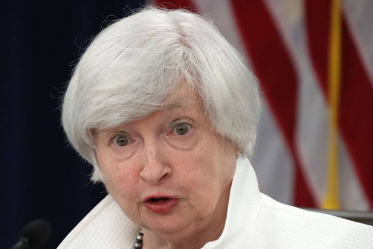 Presidente do banco central americano, Janet Yellen, discursa aps manter juros nos EUA