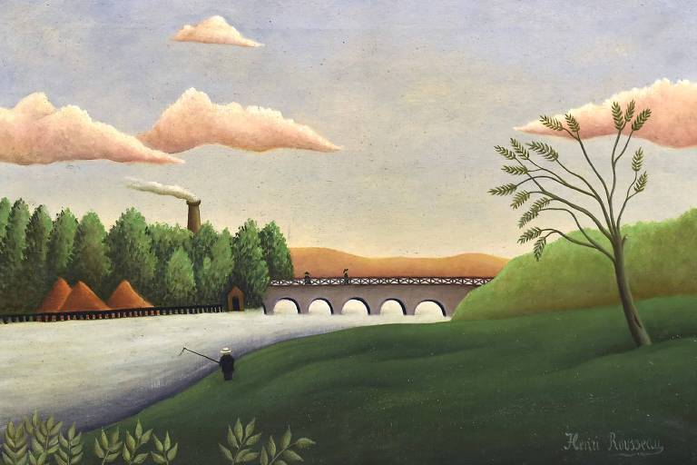 Pintura 'Landscape with fisherman', do pintor francs Henri Rousseau
