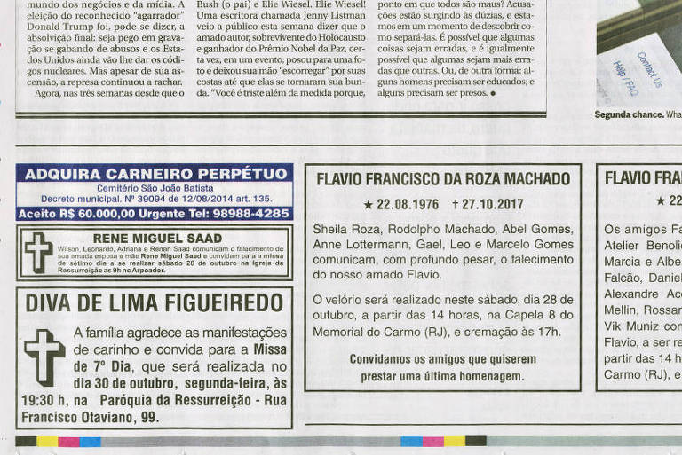O anncio no jornal "O Globo" do dia 28 de outubro