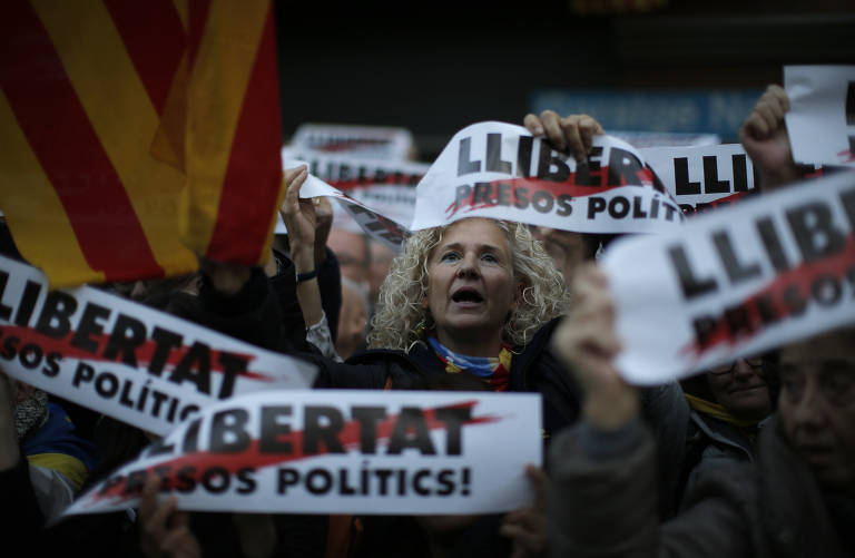 Manifestao por libertao de independentistas em Barcelona