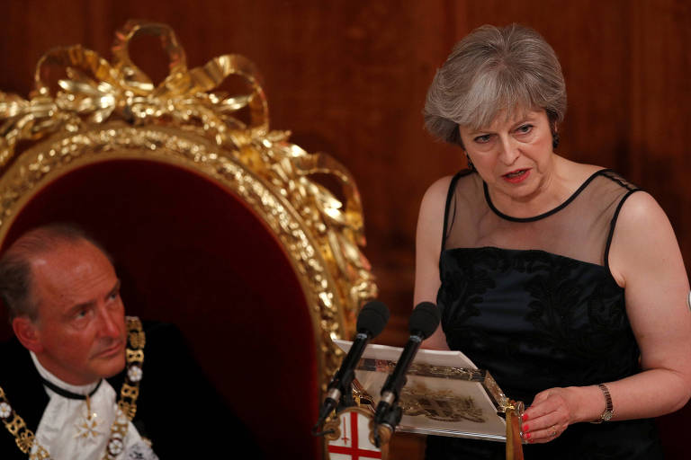 A primeira-ministra britnica, Theresa May, durante seu discurso em Londres